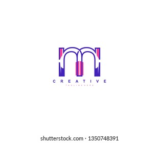 Initial Letter M Linear Pop Art Vibrant Modern Trendy Logotype