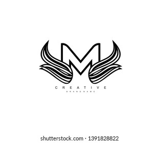 Initial Letter M Linear Wavy Wings Monogram Stylish Logo