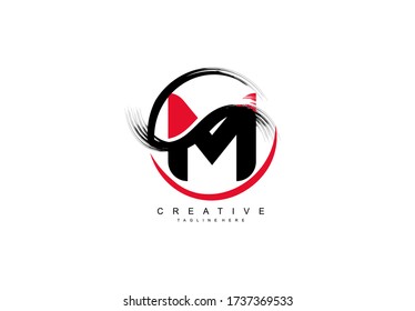 Letra inicial M Linked Brush Stroke Circle Shape Logotipo