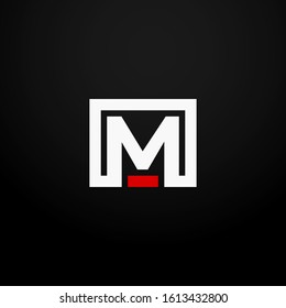 Initial letter M linked square logo white and red color. Corporate identity design template element. Industry, finance, bank logotype. Square group, technology interaction, network integrate concept.