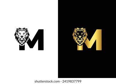 Initial Letter M Lion Head , Elegant Luxury Logo Design Vector. Lion head inside letter M Abstract, creative emblem for logotype, brand identity, company design.