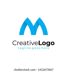 Initial Letter M Logo Blue Ribbon Business Logo Flat Monochrome Vector Illustration Design Logo Template