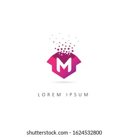 Initial Letter M Logo with Box element. Design Vector Box Logo Template