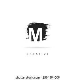 Initial letter M logo with brush element, design vector logo template