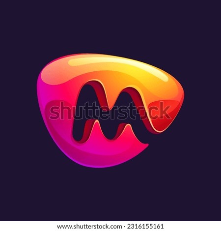 Initial letter M logo cut out of triangle sphere shape. Multicolor metallic arrow icon template. Abstract vector design element. Perfect for play button, fintech identity, sport emblem, delivery app.