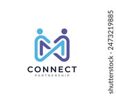 Initial letter m logo design with minimalist design concept. Connection partnership symbol.