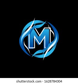 Initial Letter M Logo Design inside Circle Water or Waves
