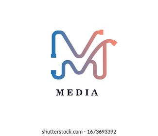 Initial Letter M logo design template linear  vector