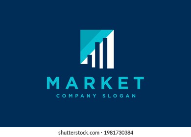 Ilustración vectorial de diseño del logotipo M de la letra inicial. Carta M cuota de mercado estadístico adecuada para la comercialización, la venta de logotipos de empresa