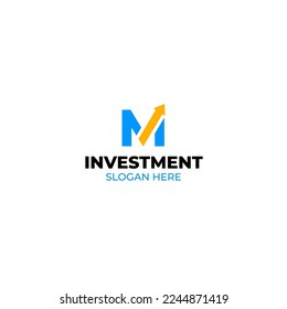 Initial letter M logo design template with investment chart logo