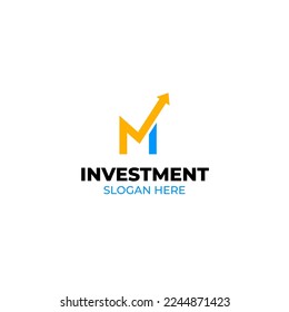 Initial letter M logo design template with investment chart logo