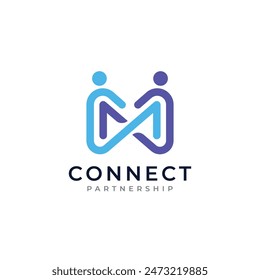 Initial letter m logo design with minimalist design concept. Connection partnership symbol.