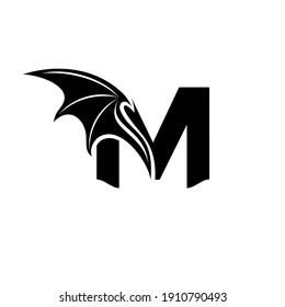 Logo de la letra inicial M y símbolo de alas Dragon. Elemento de diseño de alas, icono inicial del logotipo de letra M, plantilla de logotipo inicial