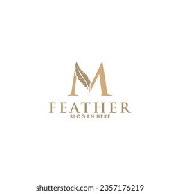 Initial letter M logo with Feather Luxury gold, Initial Feather Logo template