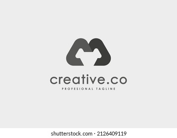 Initial Letter M Logo. Geometric Shape M with Negative Space Dog Icon Origami Style isolated on White Background. Usable for Business Logo and Branding. Flat Vector Logo Design Template Elements