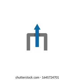 Initial letter M logo with grow up shape for growing success business company, ui and ux, website or mobile application. Connected arrow up, growth, progress integrate and success concept.