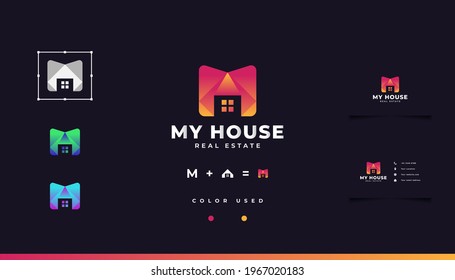 Initial Letter M Logo with House Concept in Orange Gradient