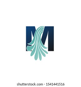 Initial Letter M logo icon abstract nature vector design concept  water wave drop with blue color with letter M for business or brand identity.