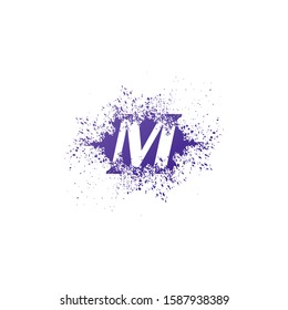 Initial  Letter M Logo Icon Abstract  Ink Splatter. Purple  splash  with hidden letter logo icon vector design concept