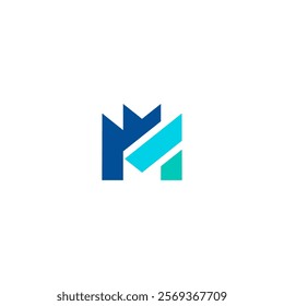 Initial letter M logo minimalist. Letter M Marketing and investment. Usable for Business and Marketing Logos. Flat Vector Logo Design. grean and blue