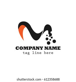 Initial Letter M Logo Modern Technology, Wave Style in Orange and Black Color