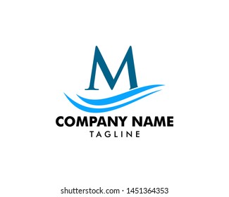 Initial Letter M Logo With Ocean Waves