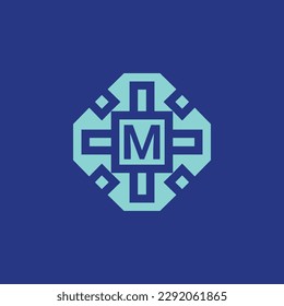 Initial letter M logo ornamental modern frame emblem