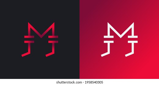 Logo de la letra inicial M en gradiente elegante rojo con concepto lineal abstracto