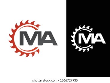 Initial Letter M A Logo with Saw,  woodworking logo concept design.