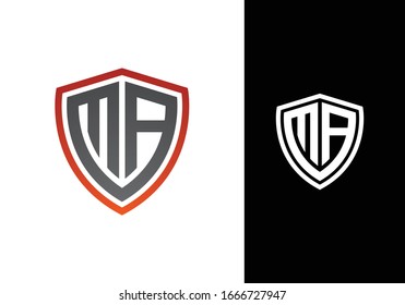 Letra inicial M A Logo con un escudo, diseño de concepto de logotipo de seguridad.