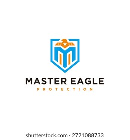 Letra inicial M Logotipo con escudo Águila Diseño Inspiración Ilustración de Plantilla de Vector Stock