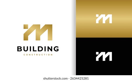 LETRA INICIAL M LOGOTIPO COM SILHUETA DE EDIFÍCIO PARA EMPRESA DE CONSTRUÇÃO