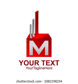 Initial letter M logo template colored red silver arrow box design for business and company identity