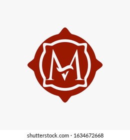 initial letter M logo template inside emblem