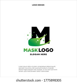 Initial letter M logo template with mask or shield illustration in flat design monogram symbol