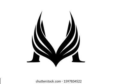 Initial letter M logo and wings symbol. Wings design element,  initial Letter M logo Icon, Initial Logo Template