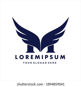 Initial letter M logo and wings symbol. Wings design element, initial Letter M logo Icon, Initial Logo Template