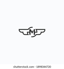 Logo de la letra inicial M y símbolo de alas. Elemento de diseño de alas, icono inicial del logotipo de letra M, plantilla de logotipo inicial