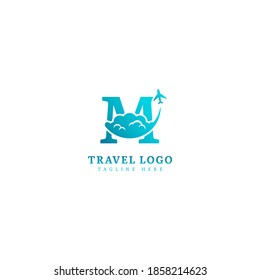 Initial letter M logotype. Minimalist traveling logo concept, fit for adventure, vacation agency, tour business or traveling agent. Illustration vector logo.