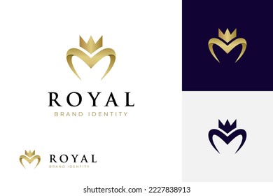 initial letter M love crown logo for jewelry, king royal brand company logo design vector template