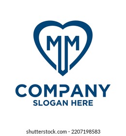 Initial letter m m in love shape logo vector design