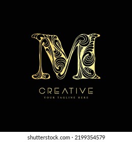 Initial letter M luxury beauty flourishes ornament logo template.
