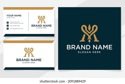 Letra inicial logotipo de lujo M para empresa con plantilla de tarjeta de visita