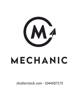 Initial Letter M Machine Mechanic Plane with Paper Plane for Aircraft Airplane Aviation logo design 