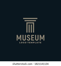 Initial Letter M Marble Museum Monument with Greek Roman Column Pillar for Historical Building Government Attorney Lawyer Office Logo design