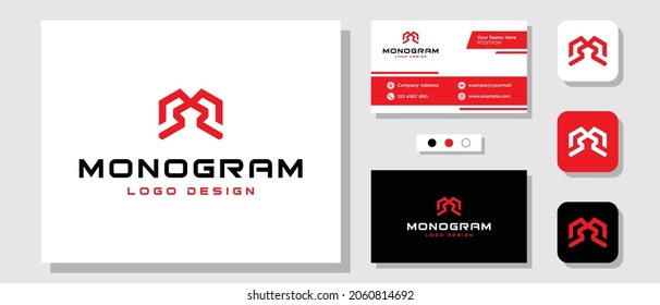 Initial Letter M Masculine Geometric Strong Red Monogram Logo Design With Layout Template Business Card