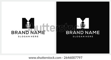 initial letter M microphone logo design, podcast graphic icon concept
