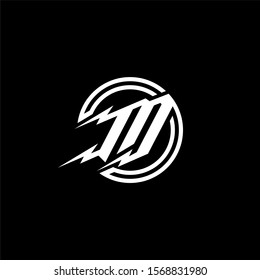 Initial letter M or MJ logo template with thunder or flash and circle illustration in flat design monogram symbol