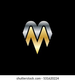Initial Letter M MM Isolated Design Logo Silver Gold
