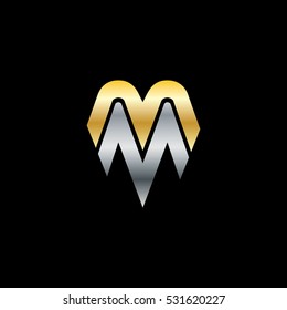 Initial Letter M MM Isolated Design Logo Gold Silver